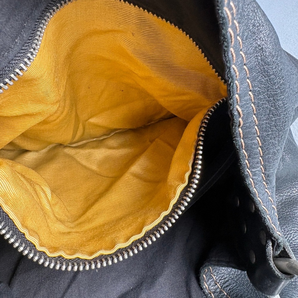 Lucky Brand Vintage Inspired Black Pebbled Leather Hobo Bag Whipstitch Detail - Picture 7 of 13